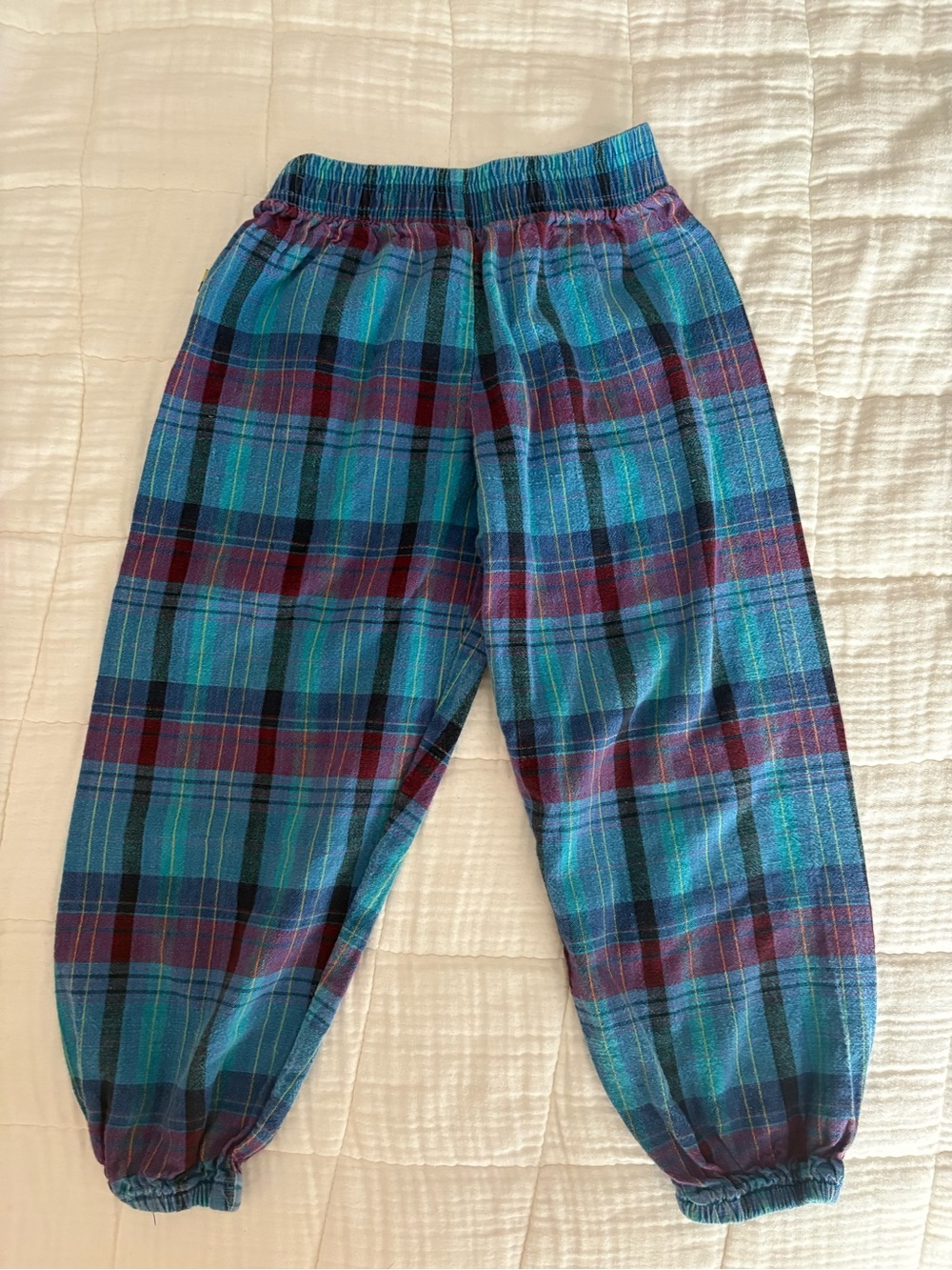 Plaid Elastic-Waist Cozy Pants - Teal & Burgundy